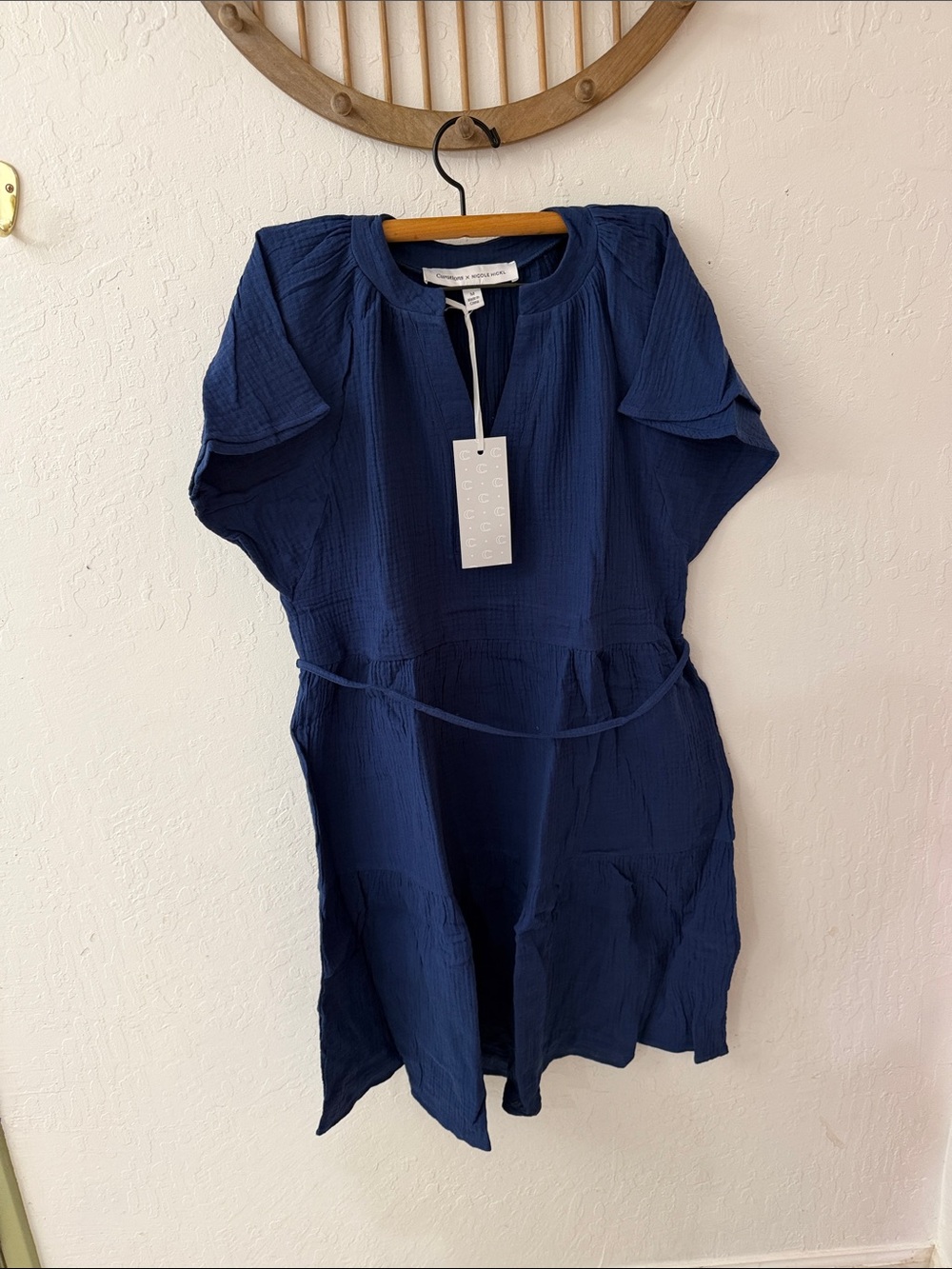 Curations x Nicole Hickl Navy Blue Cotton Gauze Tiered Dress M